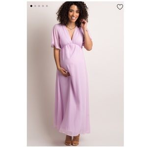 Lavender Chiffon Bell Sleeve Maternity Maxi Dress